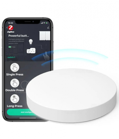 Huburi Inteligente - Buton Inteligent Programabil, Baterie, 3 Scenarii Tuya, Zigbee, Alb @SmartWIZ