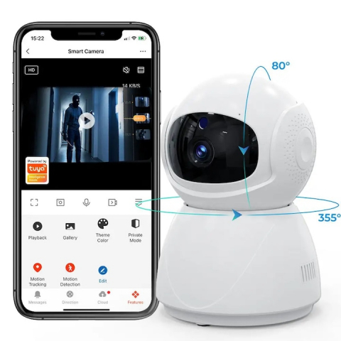 Camera de supraveghere TUYA, Cu Functie Baby Monitor, Si cu Rotire 360 grade, Full HD 1080P, Wireless Audio Video, IP, Night Vision, Detectarea miscarilor, Two-Way Audio @SmartWiz [0]