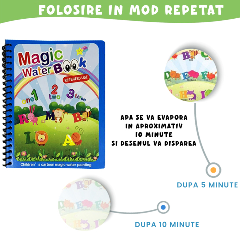 Carte de colorat cu apa Magic Book, Reutilizabila, plina de culori vibrante, Litere si Cifre [2]