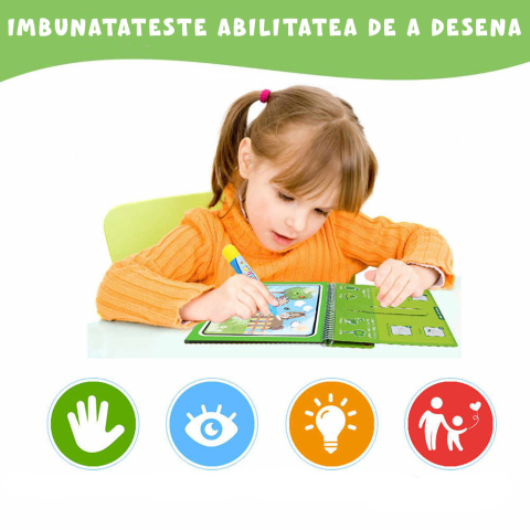 Carte de colorat cu apa Magic Book , Reutilizabila, plina de culori vibrante, Copii si fructe [5]