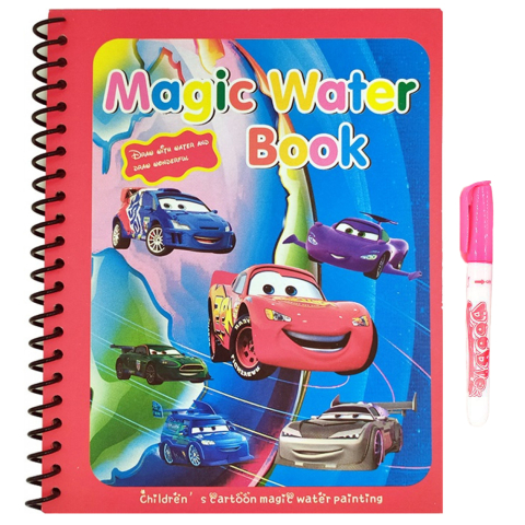 Carti de colorat pe baza de apã - Carte de colorat cu apa Magic Book, Reutilizabila, plina de culori vibrante, Cars
