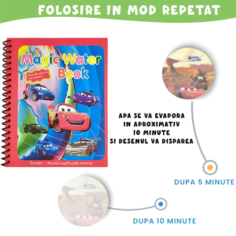 Carte de colorat cu apa Magic Book, Reutilizabila, plina de culori vibrante, Cars [3]