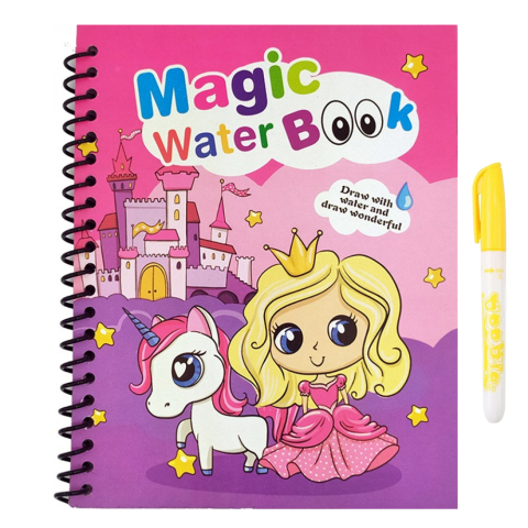Carti de colorat pe baza de apã - Carte de colorat cu apa Magic Book , Reutilizabila, plina de culori vibrante, Printesa si Unicornul