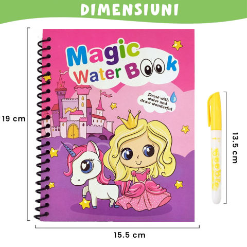 Carte de colorat cu apa Magic Book , Reutilizabila, plina de culori vibrante, Printesa si Unicornul [2]