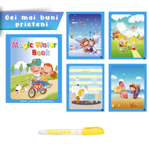 Carte de colorat cu apa , plina de culori vibrante, Bicicleta, Balon cu aer cald, Om de zapada [1]