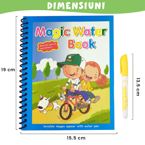 Carte de colorat cu apa , plina de culori vibrante, Bicicleta, Balon cu aer cald, Om de zapada [2]