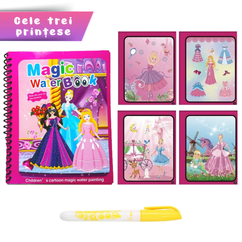 Carte de colorat cu apa Magic Book , Reutilizabila, plina de culori vibrante, Cele 3 printese [1]