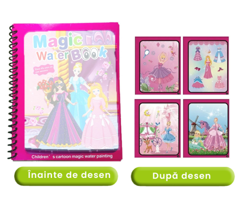 Carte de colorat cu apa Magic Book , Reutilizabila, plina de culori vibrante, Cele 3 printese [5]