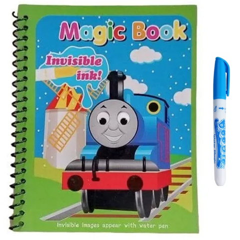 Carti de colorat pe baza de apã - Carte de colorat cu apa Magic Book, Reutilizabila, plina de culori vibrante, Trenul Thomas - 8 pagini, pentru fete si baieti de la 3 ani, Pitikot