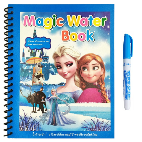 Carti de colorat pe baza de apã - Carte de colorat cu apa Magic Book, Reutilizabila, plina de culori vibrante, Printesa Elsa