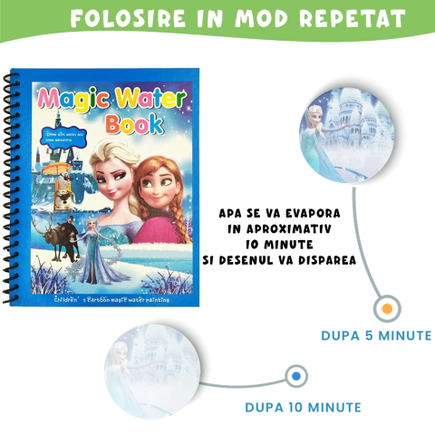 Carte de colorat cu apa Magic Book, Reutilizabila, plina de culori vibrante, Printesa Elsa [3]