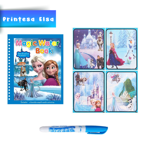 Carte de colorat cu apa Magic Book, Reutilizabila, plina de culori vibrante, Printesa Elsa [1]