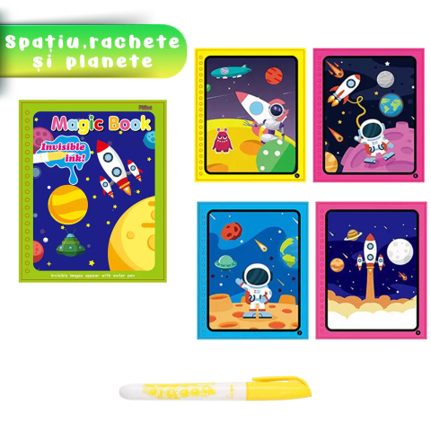 Carte de colorat cu apa Magic Book, Reutilizabila, Racheta si elemente spatiale [1]