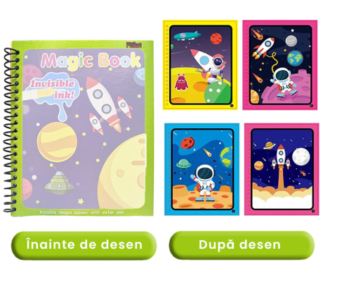 Carte de colorat cu apa Magic Book, Reutilizabila, Racheta si elemente spatiale [5]