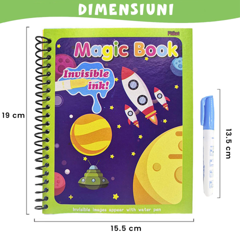 Carte de colorat cu apa Magic Book, Reutilizabila, Racheta si elemente spatiale [2]