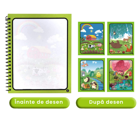 Carte de colorat cu apa Magic Book, Reutilizabila, plina de culori vibrante, Animale [5]