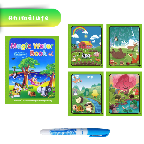 Carte de colorat cu apa Magic Book, Reutilizabila, plina de culori vibrante, Animale [3]