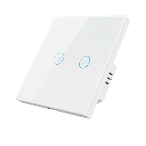 Intrerupatoare inteligente - Intrerupator inteligent cu touch Tuya, Life Smart, Aubess, Wi-Fi, fara nul, 2 canale, 16A, Sticla securizata, compatibil Amazon Alexa/Google Assistant, Alb