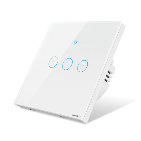 Intrerupatoare inteligente - Intrerupator inteligent cu touch Tuya, Life Smart, Aubess, Wi-Fi, fara nul, 3 canale, 16A, Sticla securizata, compatibil Amazon Alexa/Google Assistant, Alb