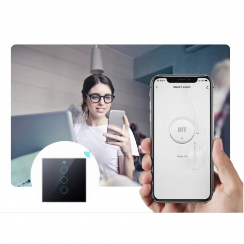 Intrerupator inteligent cu touch Tuya, Life Smart, Wi-Fi, cu sau fara nul, 1 canal, 10A, Sticla securizata, compatibil Amazon Alexa/Google Assistant, Alb [2]