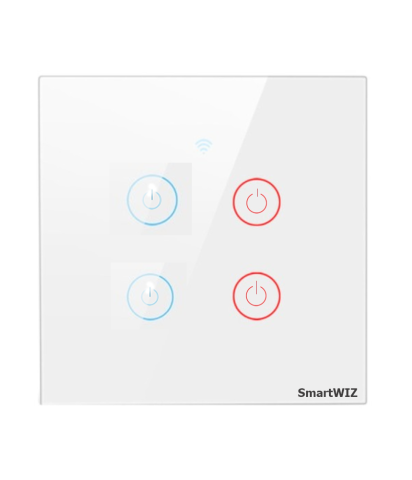 Intrerupatoare inteligente - Intrerupator inteligent cu touch Tuya, Life Smart, Wi-Fi, cu sau fara nul, 4 canal, 10A, Sticla securizata, compatibil Amazon Alexa/Google Assistant, Alb @SmartWiz