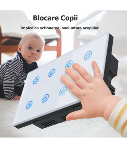 Intrerupator inteligent cu touch Tuya, Life Smart, Wi-Fi, cu sau fara nul, 8 canale, 10A, Sticla securizata, compatibil Amazon Alexa/Google Assistant, Negru @SmartWiz [5]