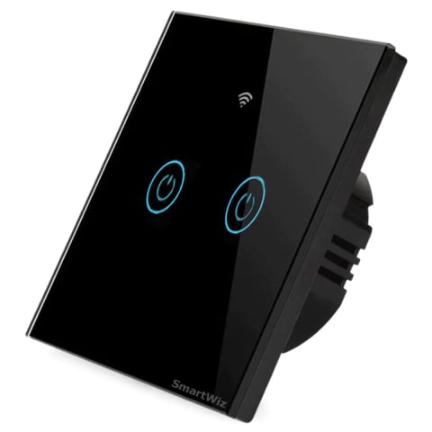 Intrerupatoare inteligente - Intrerupator inteligent cu touch Tuya, Life Smart, Wi-Fi, RF433, cu sau fara nul, 2 canale, 10A, Sticla securizata, compatibil Amazon Alexa/Google Assistant, Negru @SmartWiz