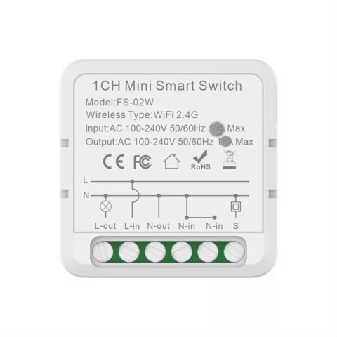 Relee - Mini Releu 1 Canal inteligent Wi-Fi, programabil, Compatibil cu app Tuya, Smart Life, Control vocal, Alexa, Amazon, Google Home, 10A @SmartWiz