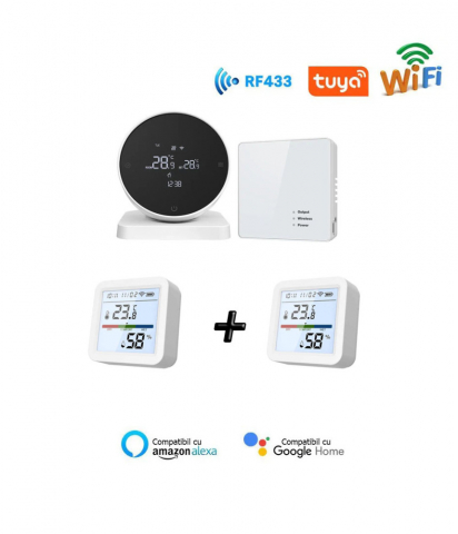 Termostate Wi-Fi - Pachet 1x Termostat inteligent S3, Wi-Fi plus 2x TUYA Senzor Temperatura/Umiditate/Higrometru @Smartwiz