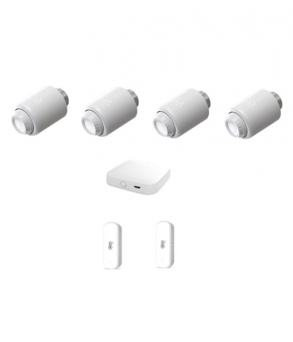 Pachet 4 Capete Termostatice inteligente, 1 Gateway Hub Tuya ZigBee 3.0 WiFi, 1 Gateway Zigbee, 2 Senzor de temperatura/umiditate, ZigBee, Compatibil cu Tuya/SmartLife @SmartWiz [0]