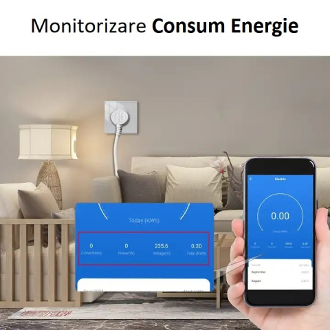 Priza dubla inteligenta de perete, Wi-Fi, Rama din sticla, Monitorizare consum, 16A, Smart Life / Tuya APP, Alb @SmartWiz [5]