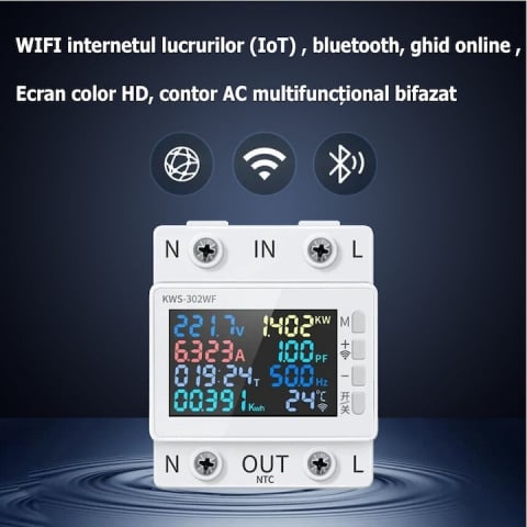 Releu monofazic WIFI, contor de energie inteligent, digital, reglabil, 63A, 230V, protectie subtensiune, supratensiune, suprasarcina, monitorizare KWh, programabil Tuya App @SmartWIZ [2]