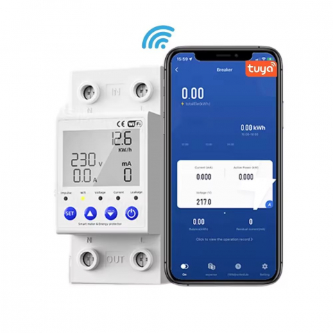 Relee - Releu monofazic WIFI, contor de energie inteligent, protectie supratensiune, subtensiune, suprasarcina, reglabil, digital, 63A, 230V, monitorizare KWh, programabil Tuya App @SmartWiz
