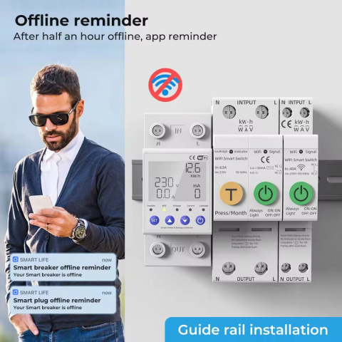 Releu monofazic WIFI, contor de energie inteligent, protectie supratensiune, subtensiune, suprasarcina, reglabil, digital, 63A, 230V, monitorizare KWh, programabil Tuya App @SmartWiz [4]