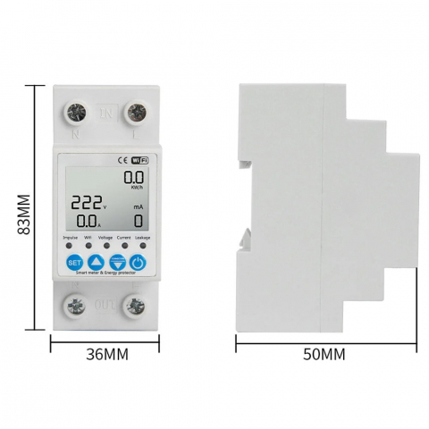 Releu monofazic WIFI, contor de energie inteligent, protectie supratensiune, subtensiune, suprasarcina, reglabil, digital, 63A, 230V, monitorizare KWh, programabil Tuya App @SmartWiz [1]