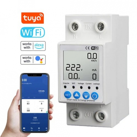 Releu monofazic WIFI, contor de energie inteligent, protectie supratensiune, subtensiune, suprasarcina, reglabil, digital, 63A, 230V, monitorizare KWh, programabil Tuya App @SmartWiz [5]