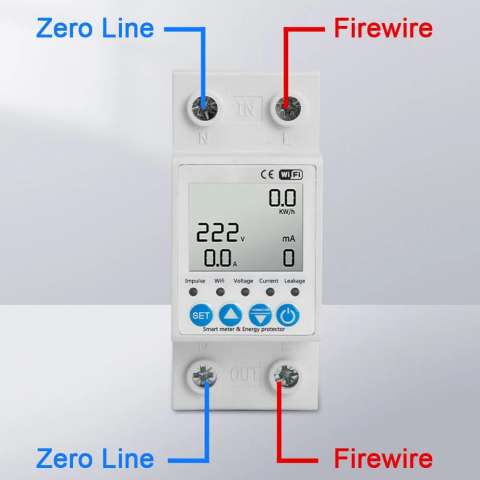 Releu monofazic WIFI, contor de energie inteligent, protectie supratensiune, subtensiune, suprasarcina, reglabil, digital, 63A, 230V, monitorizare KWh, programabil Tuya App @SmartWiz [2]