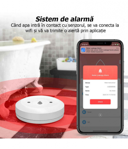 Senzor de scurgere a apei Smart Life, nivel IP66, alarma, detector prin aplicatie, imersie, Tuya Zigbee @SmartWiz [4]