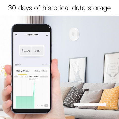 Senzor de temperatura/umiditate, WiFi 2.4G, Compatibil cu Tuya/SmartLife/Alexa/Echo/Google Assistant, Alb @SmartWiz [1]