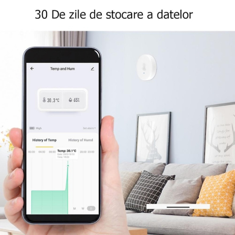 Senzor de temperatura/umiditate, WiFi 2.4G, Compatibil cu Tuya/SmartLife/Alexa/Echo/Google Assistant, negru @SmartWIZ [3]