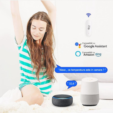 Senzor de temperatura/umiditate, WiFi 2.4G, Compatibil cu Tuya/SmartLife/Alexa/Echo/Google Assistant, negru @SmartWIZ [2]