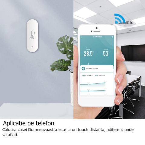 Senzor de temperatura/umiditate, WiFi 2.4G, Compatibil cu Tuya/SmartLife/Alexa/Echo/Google Assistant, negru @SmartWIZ [1]