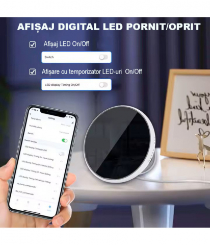 Senzor de umiditate si temperatura, Tuya wi-fi Smart Life Alexa Google Home Wifi, Ecran oglinda LED, Hygrometeru, Termometru @Smartwiz [4]