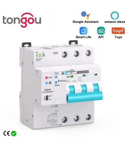 Siguranta Automata Inteligenta ZigBee, Monitorizare Curent, MCB, Tuya/Smartlife, 3P Poli, 2P+N, Trifazat, 63A, Compatibila Google Home si Alexa @SmatWiz [3]