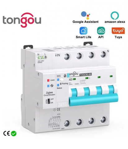 Siguranta Automata Inteligenta ZigBee, Monitorizare Curent, MCB, Tuya/Smartlife, 4P Poli, 3P+N, Trifazat, 63A, Compatibila Google Home si Alexa @SmatWiz [3]