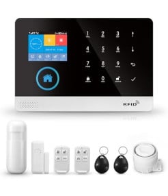 Sistem de alarma wireless, LCD, WiFi, GSM, RFID, touchscreen, control prin aplicatie, kit inteligent cu senzor si detector PIR, compatibil cu aplicatia Tuya, alerta prin SMS, apel vocal @Smartwiz [0]