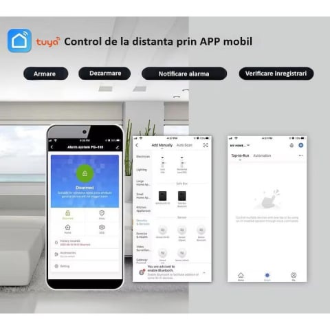 Sistem de alarma wireless, LCD, WiFi, GSM, RFID, touchscreen, control prin aplicatie, kit inteligent cu senzor si detector PIR, compatibil cu aplicatia Tuya, alerta prin SMS, apel vocal @Smartwiz [11]