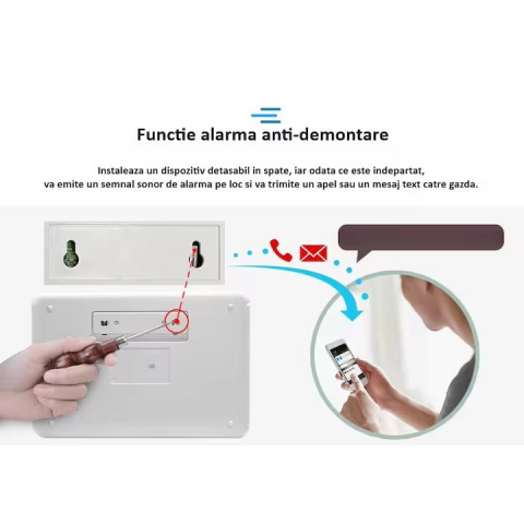 Sistem de alarma wireless, LCD, WiFi, GSM, RFID, touchscreen, control prin aplicatie, kit inteligent cu senzor si detector PIR, compatibil cu aplicatia Tuya, alerta prin SMS, apel vocal @Smartwiz [9]
