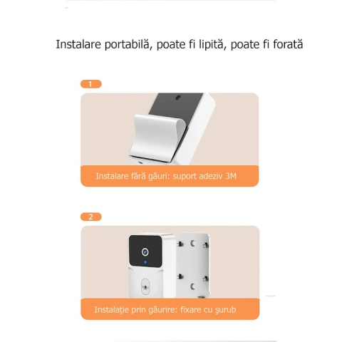 Sonerie Inteligenta WiFi, VideoGuest, Transmitator video cu vedere nocturna, Reancarcabila, Control la distanta prin aplicatie, 19 melodii disponibile, 4 trepte de volum,150M Raza Actiune, Microfon bi [3]