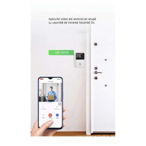 Sonerie Inteligenta WiFi, VideoGuest, Transmitator video cu vedere nocturna, Reancarcabila, Control la distanta prin aplicatie, 19 melodii disponibile, 4 trepte de volum,150M Raza Actiune, Microfon bi [2]